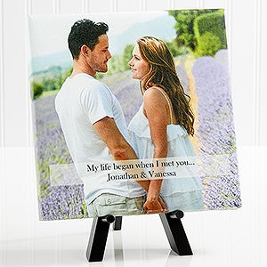 Personalized Romantic Photo Tabletop Canvas Print - Two Hearts, One Love - 8x8 - 5820-8x8