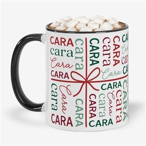 Present Repeating Name Personalized Christmas Coffee Mug 11 oz.- Black - 58327-B