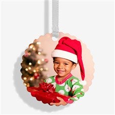 Picture Perfect Personalized Scalloped Edge Glass Ornament - 58596