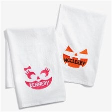 Jack-o-Lantern Face Embroidered Tea Towel - 58701
