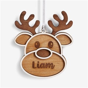 Merry Reindeer Personalized 2 Piece Wood Ornament - 58709