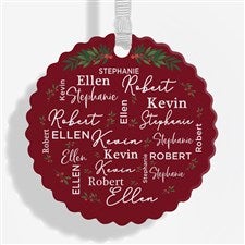 Merry Family Round Glass Scalloped Edge Ornament - 58793