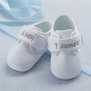 Personalized Satin Christening Shoes for Boys - 6128