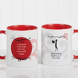 Personalized Friendship Coffee Mugs - What Friends Are For - Red Handle - 6241-R