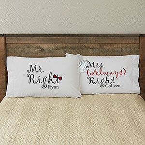 Mr & Mrs Right Personalized Wedding Pillowcase - Full Color - 6466-F