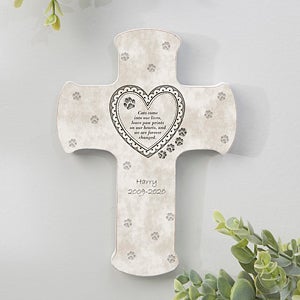 Paw Prints On My Heart Personalized Pet Memorial Cross- 7x5 - 6559-S