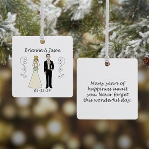 Wedding Party Personalized Square Photo Ornament- 2.75 Metal - 2 Sided - 7265-2M
