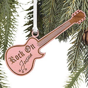 Rock On Personalized Pink Wood Guitar Ornament - 7753-P