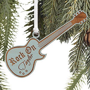 Rock On Personalized Blue Wood Guitar Ornament - 7753-B