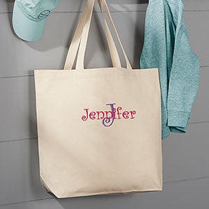 Name & Initial Embroidered Large Canvas Tote Bag - 7885-L