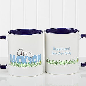 Large Personalized Easter Mugs - Bunny Ears To You - Blue Mug - 7976-BL