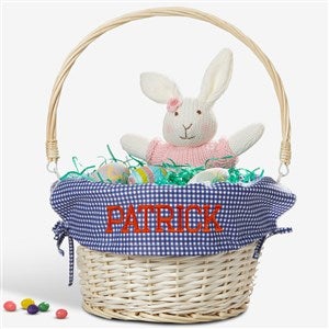 Navy Check Personalized Easter Basket With Drop Down Handle - 7984-N