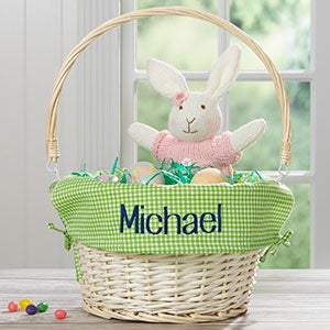 Green Check Personalized Easter Basket With Drop Down Handle - 7984-GC