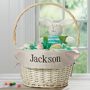 Natural Personalized Willow Easter Basket With Drop-Down Handle - 7984-Na