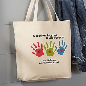 Colorful Hand Prints Personalized Large Teacher Tote Bag - 8029