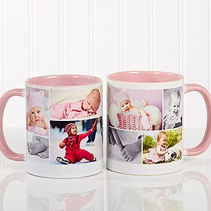 Personalized Photo Collage Coffee Mug - Pink Mug - 8214-P