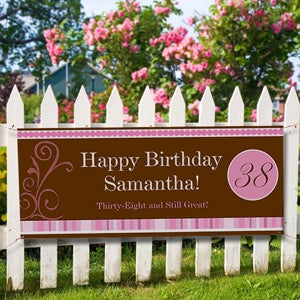 Floral and Stripes Personalized Birthday Banner - 30x72 - 8640