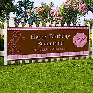 Floral and Stripes Personalized Birthday Banner - 45x108 - 8640-L