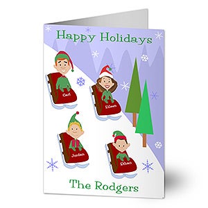 Sledding Family Characters Holiday Card - Premium - 8777-P