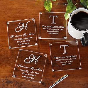 Business Monogram Engraved Glass Coasters - Set of 4 - 8798