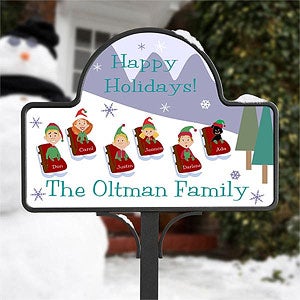 Sledding Family Characters Personalized Magnetic Garden Sign - 9187-M