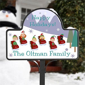 Personalized Holiday Yard Stake Magnet - Sledding Family - 9187-M