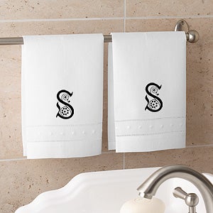 Personalized Initial Monogram White Linen Hand Towel Set - 9205-W