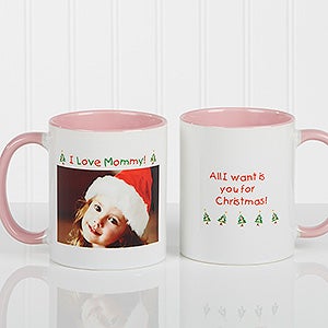 Personalized Photo Holiday Mugs - Loving You - Pink Handle - 9426-P