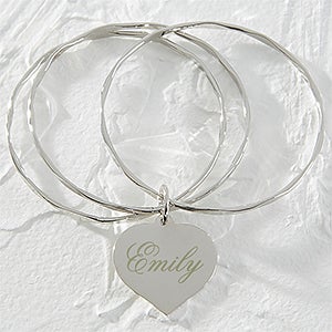 Personalized Heart Charm Bangle Bracelet - 9850