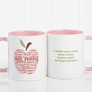 Personalized Teacher Coffee Mugs - Apple - Pink Handle - 9915-P