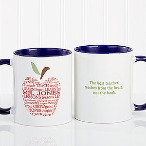 Personalized Teacher Coffee Mugs - Apple - Blue Handle - 9915-BL