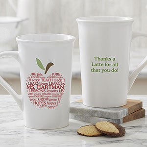 Apple Scroll Personalized Teacher Latte Mug 16 oz- White - 9915-U