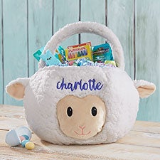 Lamb Embroidered Plush Easter Basket - 22545