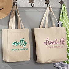 Ombre Initial Embroidered Canvas Tote Bag - 14x10