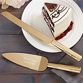 Custom Engraved Modern Gold Wedding Cake Knife & Server Set - 22747