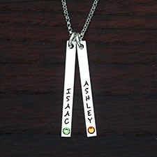 Personalized Bar Necklace with Birthstone & Stamped Name - 22784D