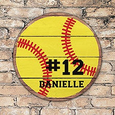 Personalized Round Wood Softball Sign - 22806