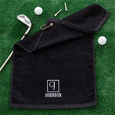 Embroidered Monogrammed Black Golf Towel - 22864