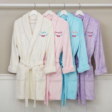 Floral Embroidered Short Fleece Bath Robes - 22977