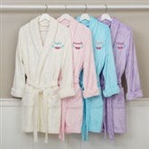Floral Embroidered Short Fleece Bath Robes - 22977