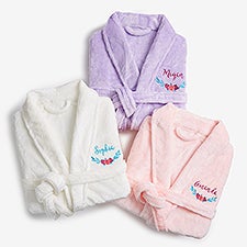 Floral Embroidered Short Fleece Bath Robes - 22977