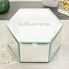 Personalized Glass Hexagon Jewelry Box -  Name & Monogram - 23090