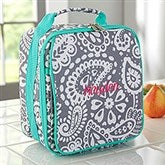 Custom Embroidered Teal Paisley Lunch Box - 23361