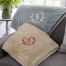 Custom Embroidered Sherpa Blankets -  Floral Wreath - 23466