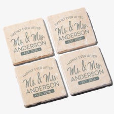 Stamped Elegance Wedding Personalized Tumbled Stone Coaster Set - 23657