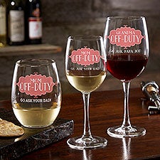 Mom Off-Duty Personalized Wine Glasses - 23658