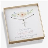 First Communion Cross Necklace With Personalized Display Card - 23720