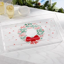 Merry Mistletoe Wreath Personalized Acrylic Serving Tray - 23810