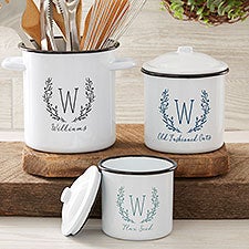 Personalized White Enamel Kitchen Utensil Holder