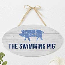 The Swimming Pig Oval Wood Sign - 24072